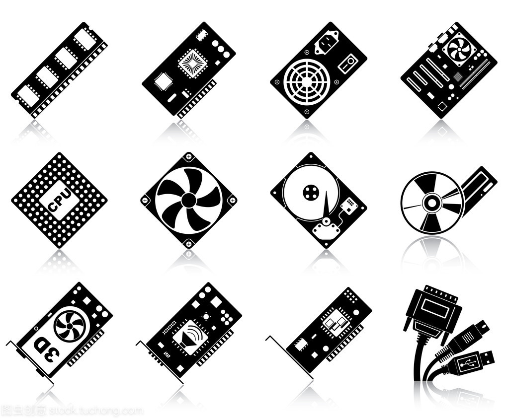 计算机硬件图标 软硬件交互的视觉化体现